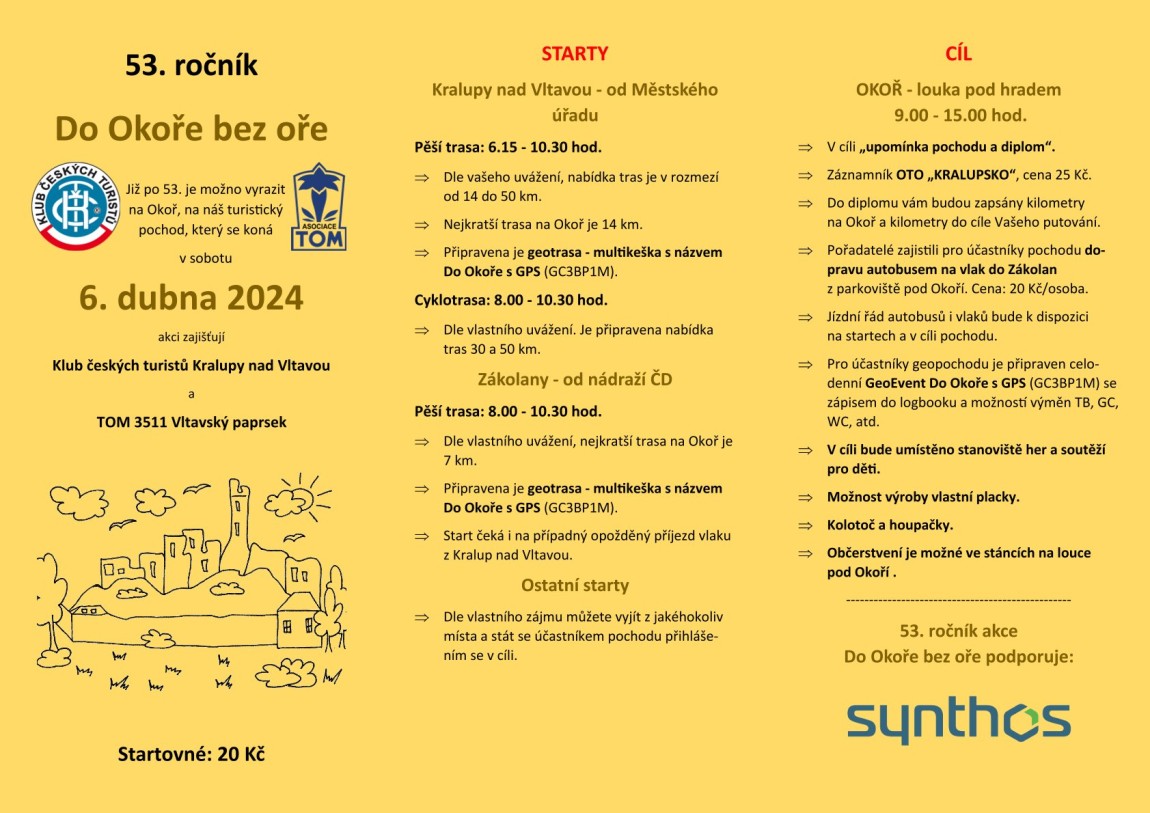 53. ročník turistického pochodu Do Okoře bez oře, 6. dubna 2024